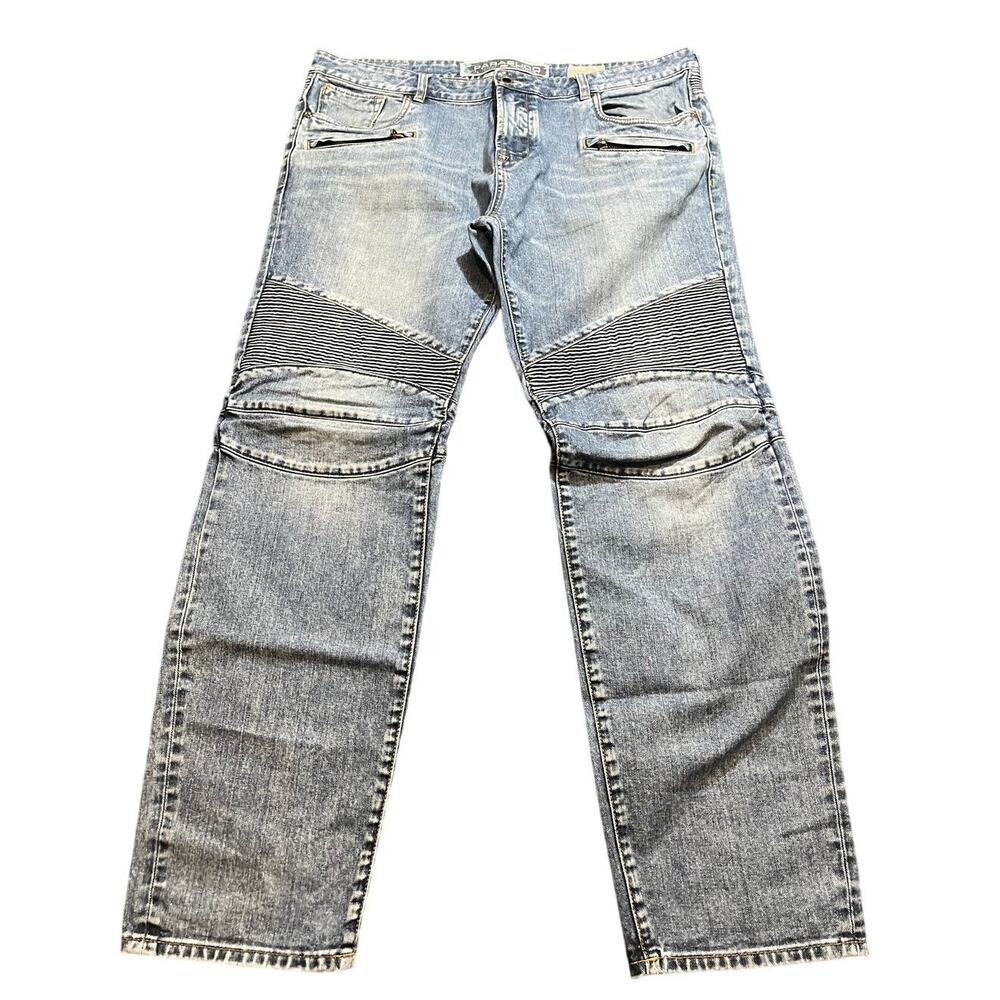 Parasuco Moto Jeans Mens 40‎ Blue Acid Wash Ribbed Biker Paneled Denim 9203LM